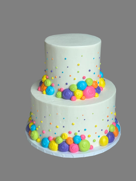 2 tier polka dot cake multicolors. child or adult birthday