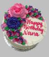 Happy Birthday Nana with pink and purple flowers
