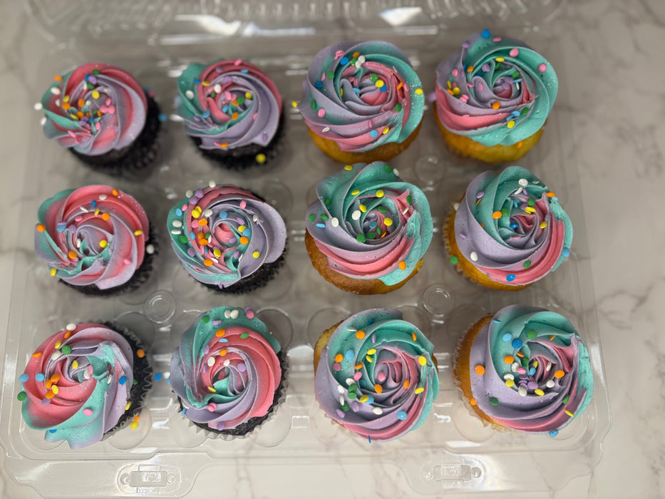 multi-color swirl cupcakes