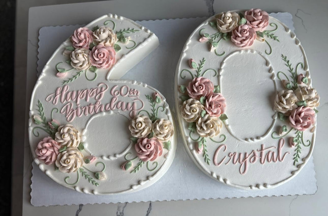 Number birthday cake with floral designs 