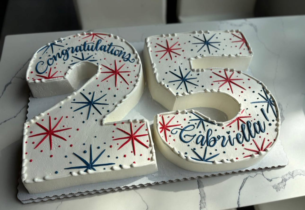 Number cake with red and blue stars