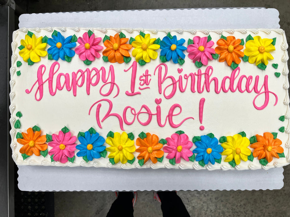 Birthday  sheet cake with colorful petal flowers 