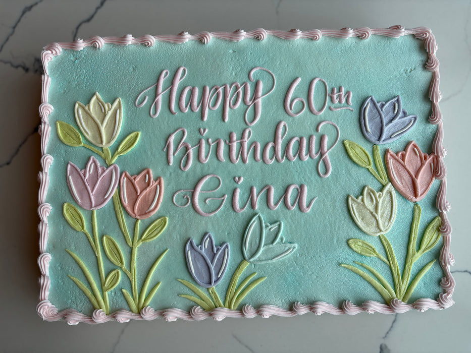 pastel tulips on sheet cake Adult birthday